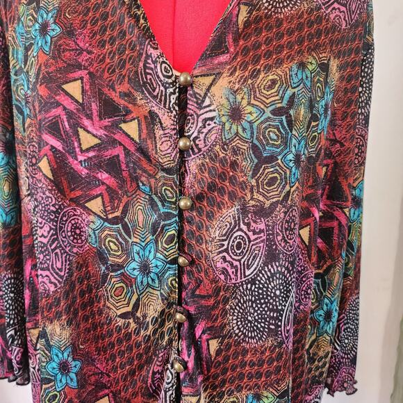 R Q T Black Silky Soft Stretch Button Up Long Sleeve Blouse Size 2XL - Picture 2 of 5